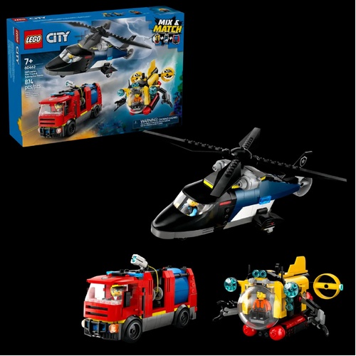 LEGO City 60462 Helicopter Fire Engine and Submarine Remix 874pcs 7+