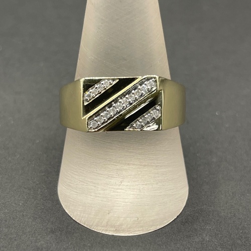 Mens 9ct Yellow Gold Signet Diamond Ring