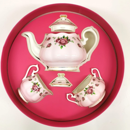 Royal Albert New Country Roses Pink 3 Piece Tea Set Fine Bone China