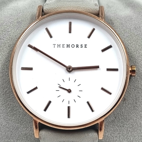 The Horse Classic Ladies Watch Rose Gold Grey Leather Strap Minimalist