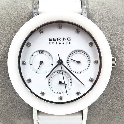 Bering Womens Ceramic Chronograph Quartz Silver White Watch 11438-754
