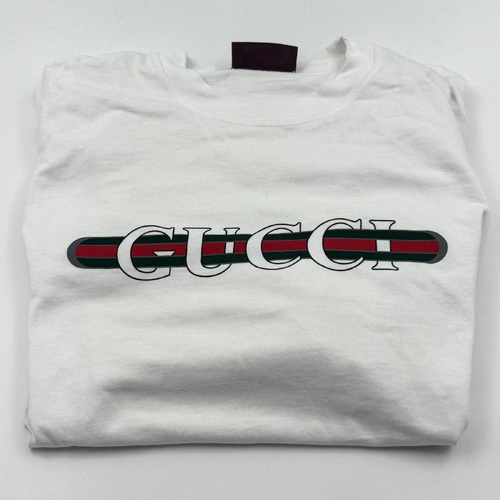 Gucci Mens Cotton Jersey T-Shirt White with Logo Print 784361 XJGKB