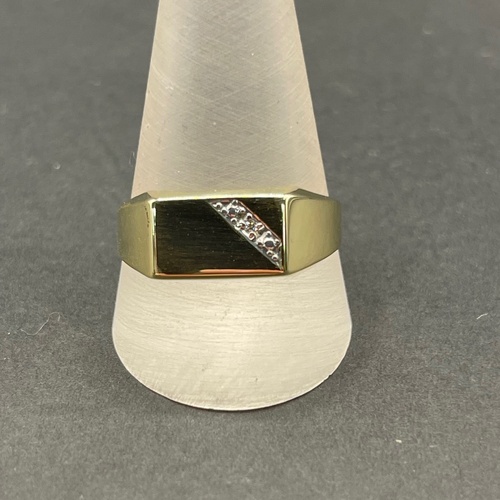 Mens 9ct Yellow Gold Signet Diamond Ring