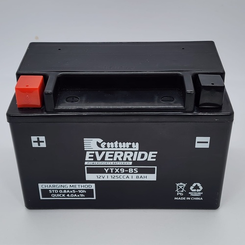 Century EverRide YTX9-BS 12V 125CCA 8Ah Maintenance Free AGM Battery