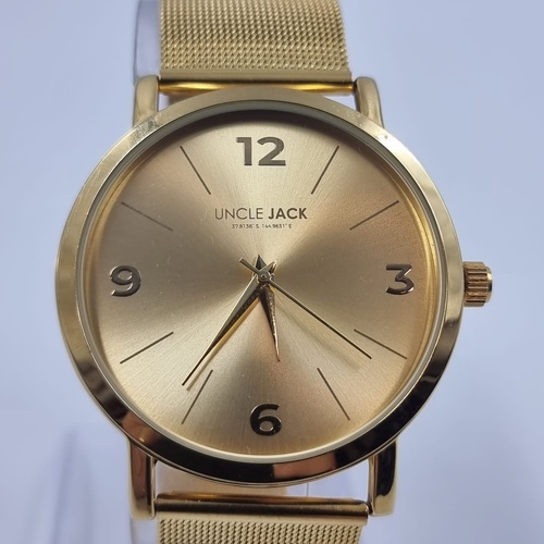 Uncle Jack 40mm Gold Tone Stainless Steel Quartz Mens Dress Watch Mesh Band
