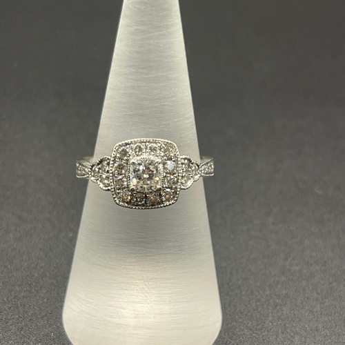 Ladies 14ct White Gold Natural Diamond Halo Ring