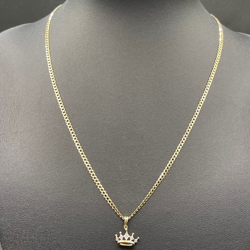 Ladies 10ct Yellow Gold Curb Link Necklace & Crown Pendant