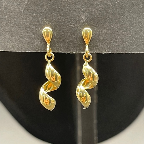 Ladies 18ct Yellow Gold Spiral Link Dangle Earrings