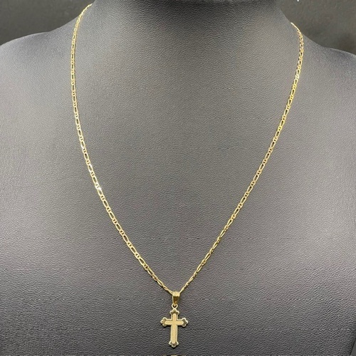 Unisex 9ct Yellow Gold Anchor Link Necklace & Cross Pendant