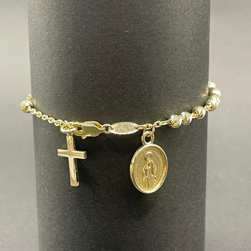 Ladies 9ct Yellow Gold Cable & Bead Link Bracelet