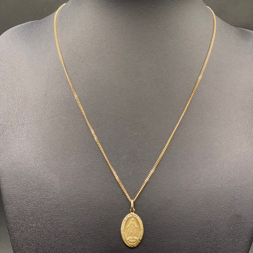Unisex 9ct Yellow Gold Curb Link Chain & Religious Pendant