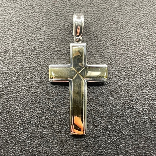 Mens 18ct Two Tone Gold Cross Pendant