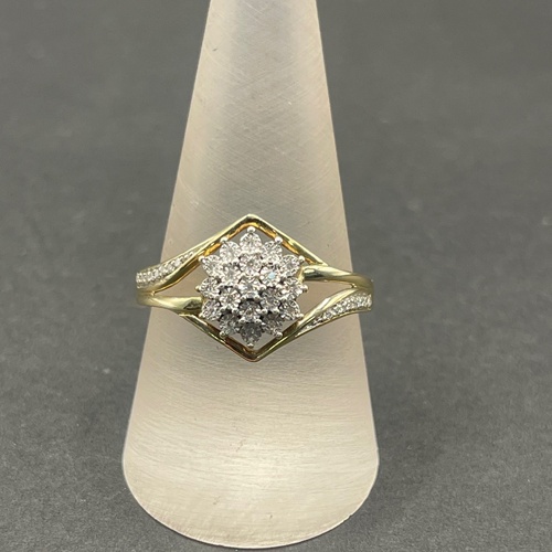 Ladies 9ct Yellow Gold Diamond Cluster Ring