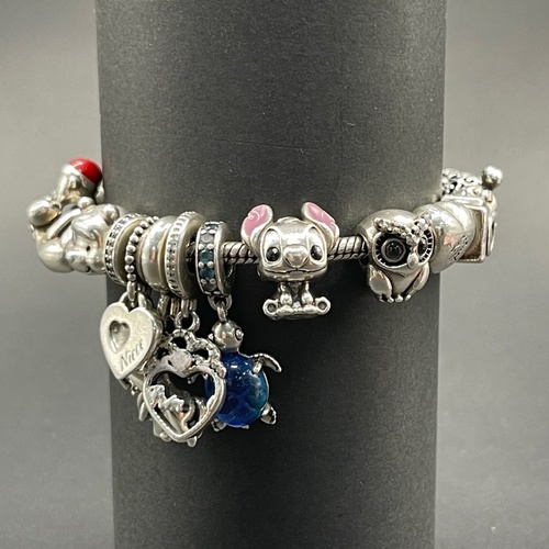 Ladies 925 Sterling Silver Pandora Snake Link Charm Bracelet