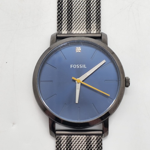 Fossil BQ2463 Mens Analog Watch 44mm Blue Dial Stainless Steel Mesh Bracelet