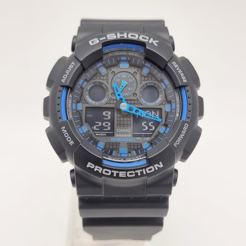 Casio G-Shock GA-100-1A2 Blue Analog Digital Mens Watch Black Resin