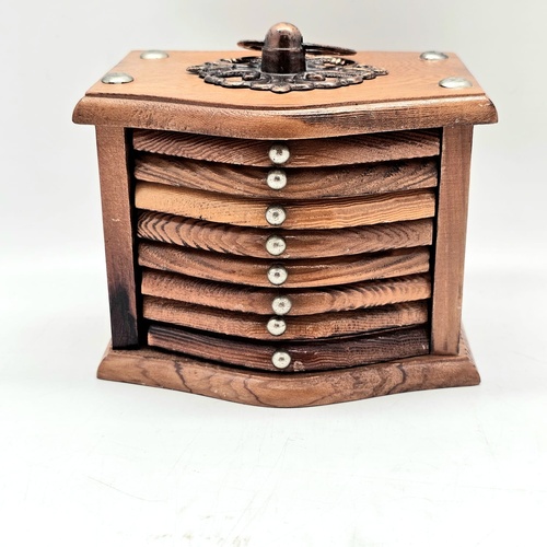 Vintage Wooden Coaster Set with Storage Box Rustic Drink Coasters