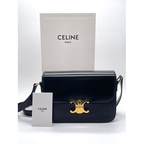 Celine Paris Triomphe Shiny Calfskin Handbag with Certificate of Authenticity