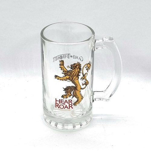Game of Thrones Lannister Hear Me Roar Lion Glass Stein Mug Collectible