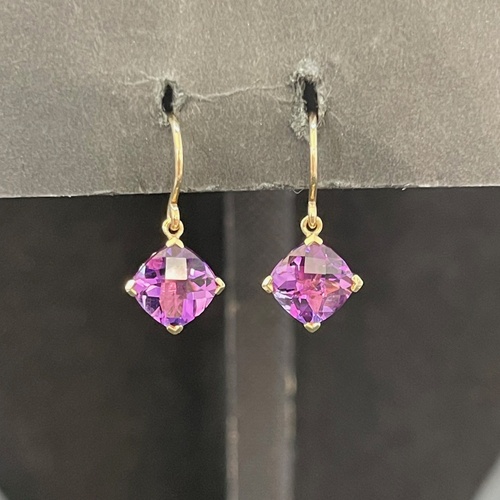 Ladies 9ct Yellow Gold Purple Droplet Earrings