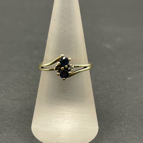 Ladies 9ct Yellow Gold Blue Gemstones and Diamonds Ring