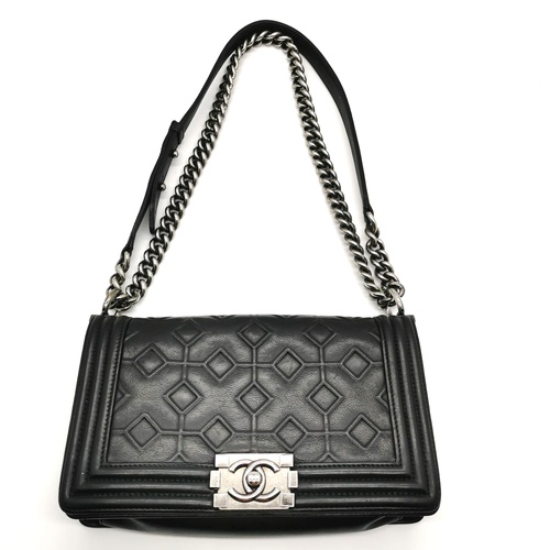 Chanel Arabesque Boy Flap Embossed Calfskin Medium Bag Silver Hardware