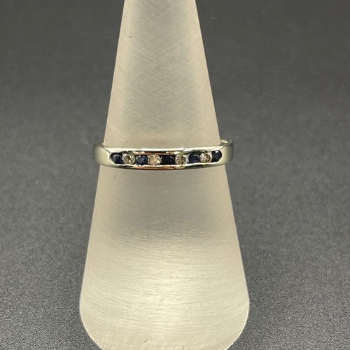 Ladies 9ct White Gold Natural Diamond and Sapphire Ring