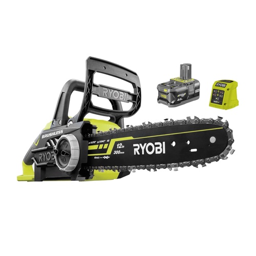 Ryobi 18V Brushless Chainsaw RCS1830BLX4 with 4.0Ah Battery and Charger