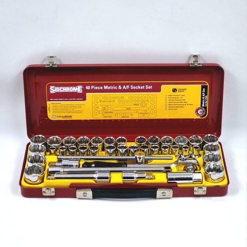 Sidchrome Proto 40Pc 1/2 Inch Drive Metric and A/F Socket Set 10-32mm