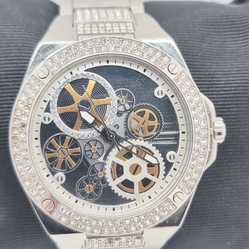 Guess Big Reveal GW0323G1 Mens Silver Stainless Steel Skeleton Watch