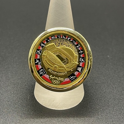 Mens 18ct Yellow Gold Ring 2000 Olympic Achievment $100 Coin Ring