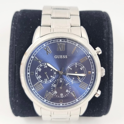 Guess W1309G1 Hendrix Silver Blue Dial Chronograph Mens Stainless Steel Watch