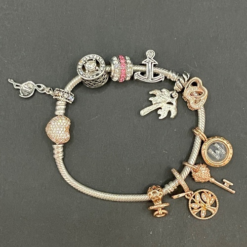 Ladies 925 Sterling Silver Snake Link Charm Bracelet