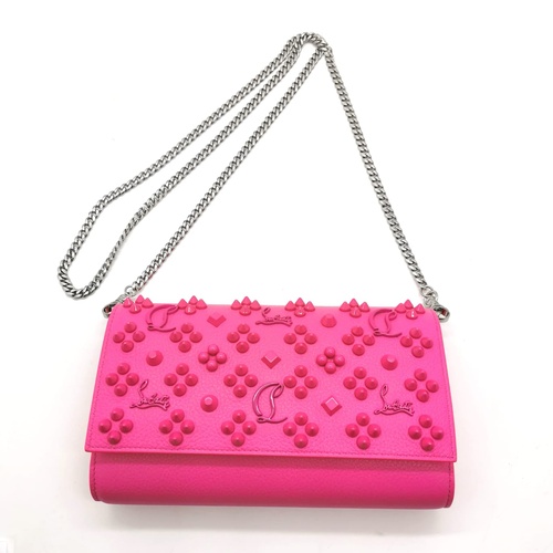 Christian Louboutin Paloma Pink Studded Leather Chain Clutch Bag with COA