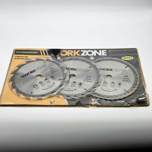 Workzone 3pc 180mm TCT Circular Saw Blades Set 16 24 40T 20mm Bore