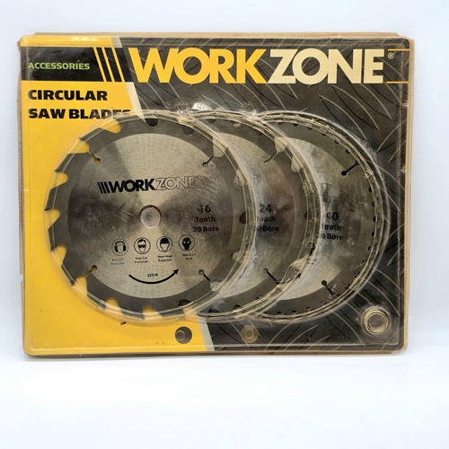 Workzone 3pc Circular Saw Blades 180mm 16 24 40T 20mm Bore Set