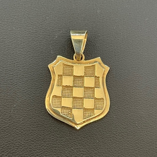 Unisex 9ct Yellow Gold Checkered Shield Pendant
