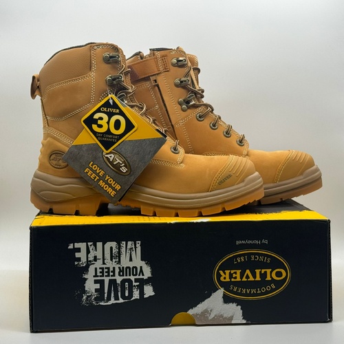 Oliver 55332Z Steel Cap Lace Up Zip Sided Mid Cut Wheat Safety Boots Size 9