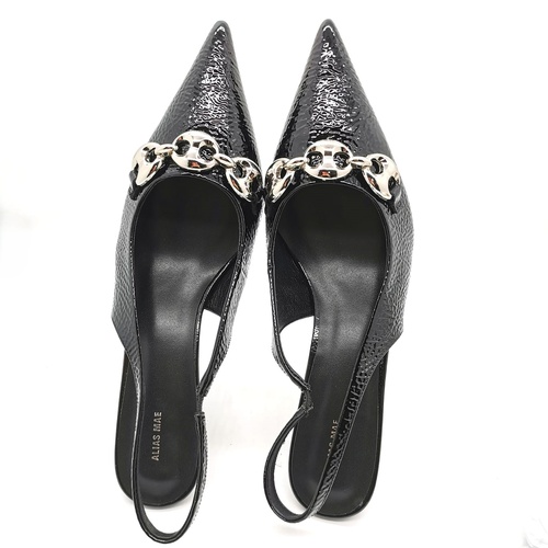 Alias Mae Amber Black Crinkle Patent Leather Slingback Shoes Size 41