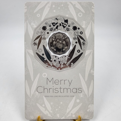 2020 50c Merry Christmas Golden Wattle Uncirculated Coin RAM Card