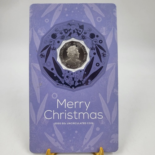 2020 Royal Australian Mint 50c Uncirculated Christmas Coin Purple Card