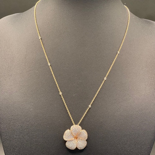 Ladies 9ct Rose Gold Belcher Link Necklace & Natural Diamond Flower Pendant