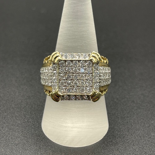 Mens 9ct Yellow Gold Natural Diamond Cluster Ring
