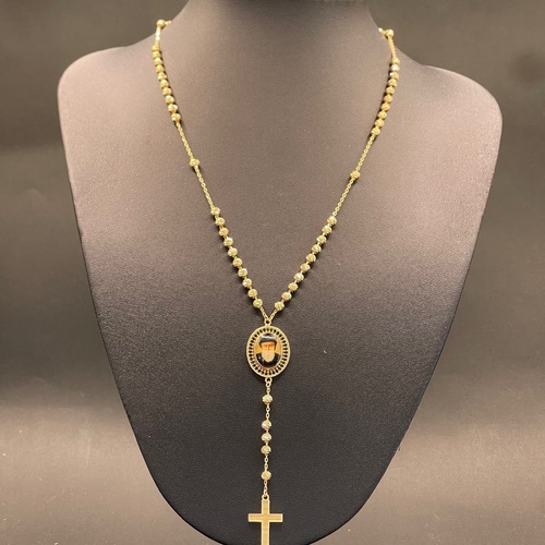 Unisex 18ct Yellow Gold Saint Charbel Rosary Bead Necklace