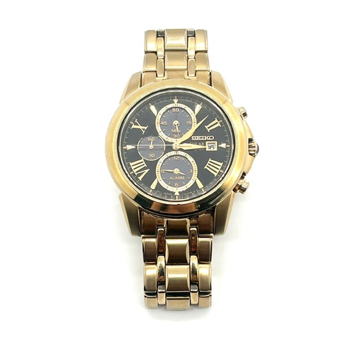 Seiko Le Grand Sport Chronograph V172-0AN0 Black Gold Stainless Steel Watch