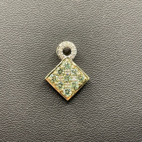 Ladies 10ct Yellow Gold Green Gemstone & Diamond Pendant