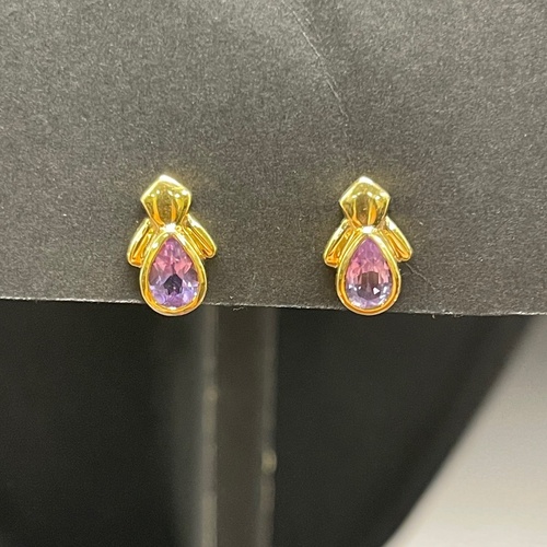 Ladies 9ct Yellow Gold Purple Gemstone Stud Earrings