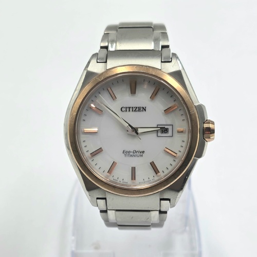 Citizen Eco-Drive E111 Titanium Mens Watch White Dial Sapphire 100M