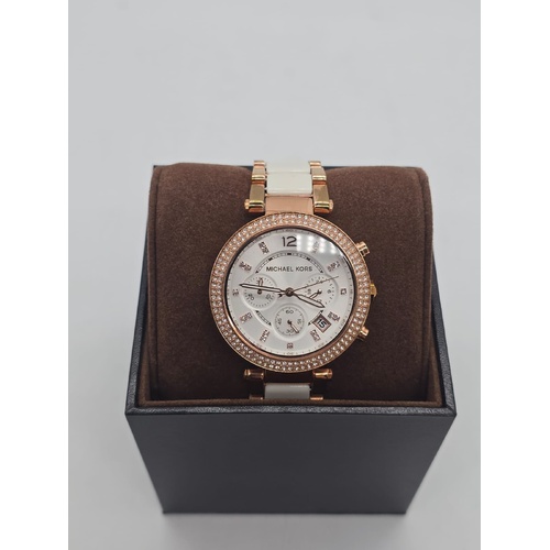 Michael Kors Womens Parker Chrono Two Tone Stainless Steel Glitz Watch MK5774