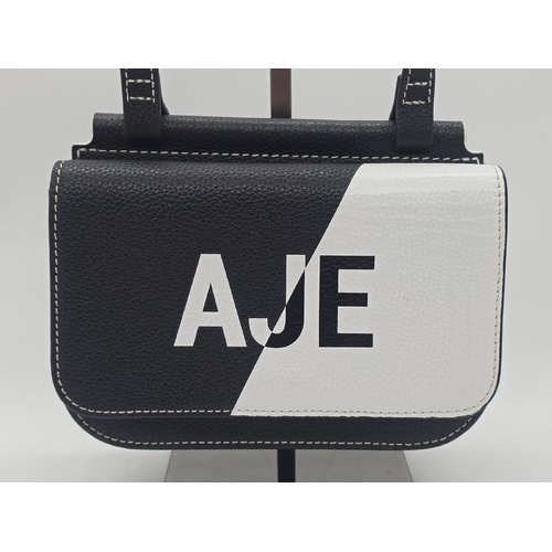 AJE Chance Leather Crossbody Bag Black and White Genuine Leather